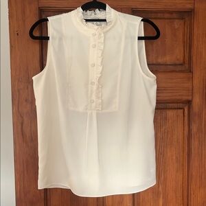 J. Crew Cream Sleeveless Blouse with Ruffle Detail